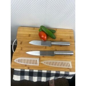 2 Piece Stainless Steel Serrated Kitchen Knife Set with Blade Guards Silver